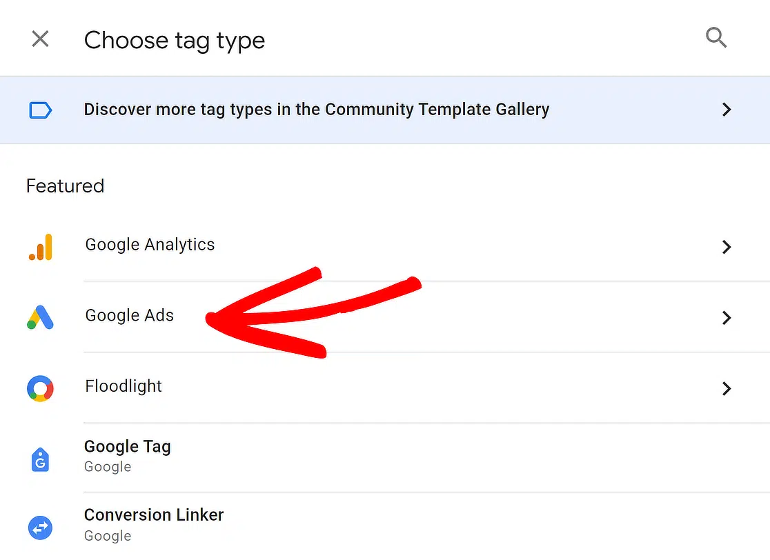 select google ads tag