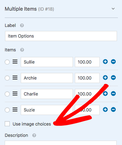 Add details to field and then enable image choices