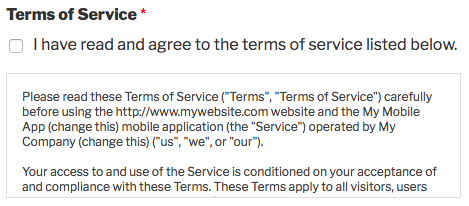 Example of terms of service field