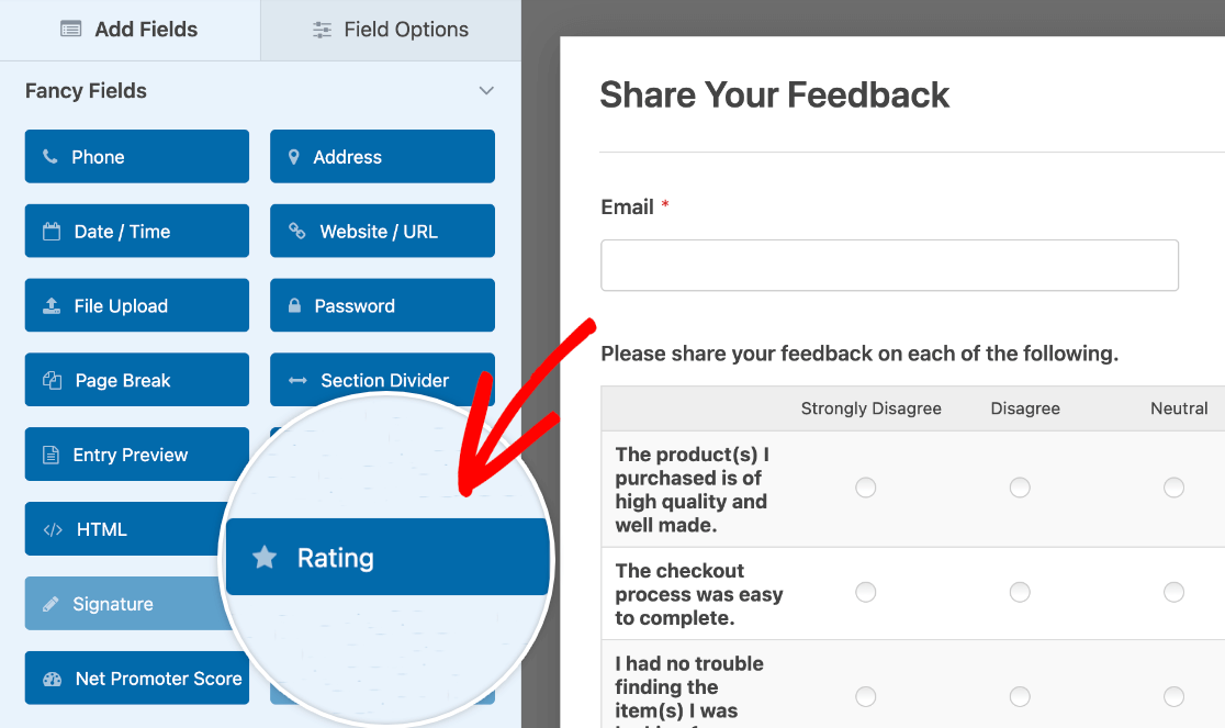 Adding a Rating field to a form