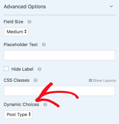 Dynamic Choices in Advanced options