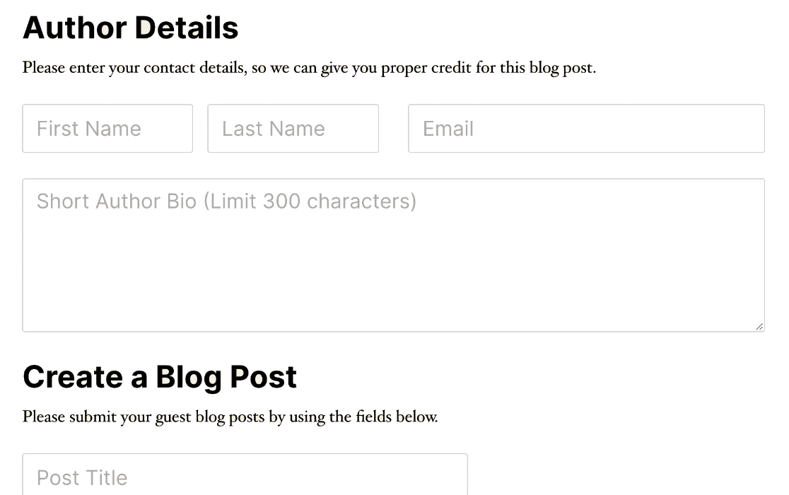 The Blog Post Submission template with section dividers