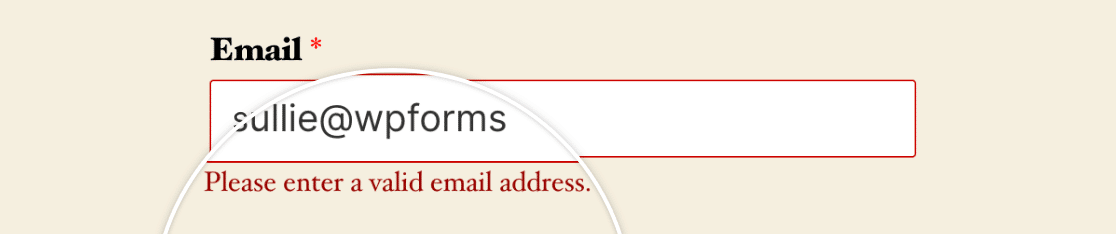 A field format validation message