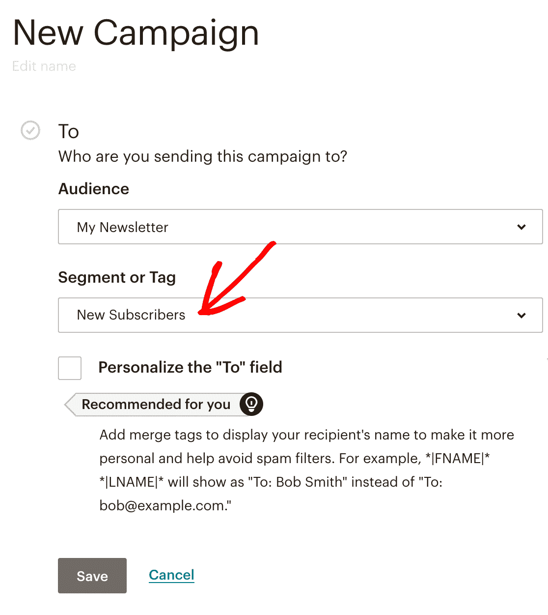 Pre-built segments in the Mailchimp campaign builder