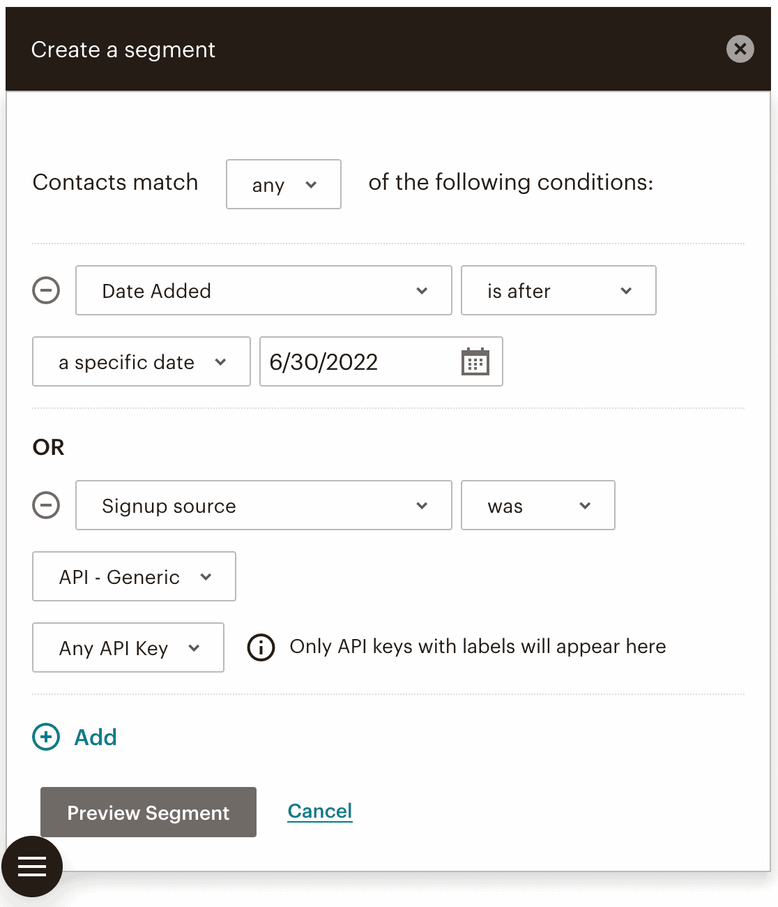 Mailchimp segment example