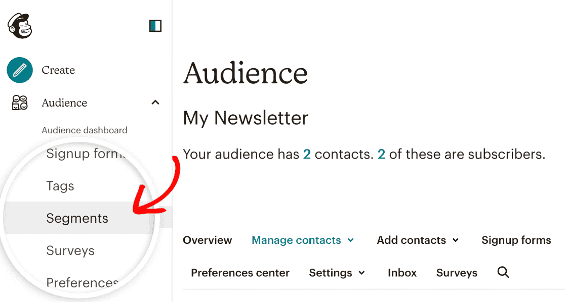 Accessing the Segments area of your Mailchimp account