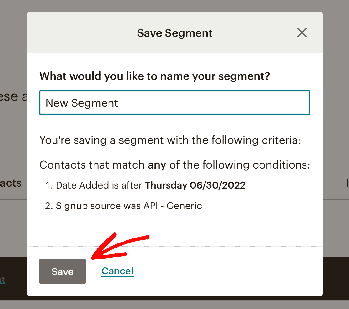 Naming a Mailchimp segment