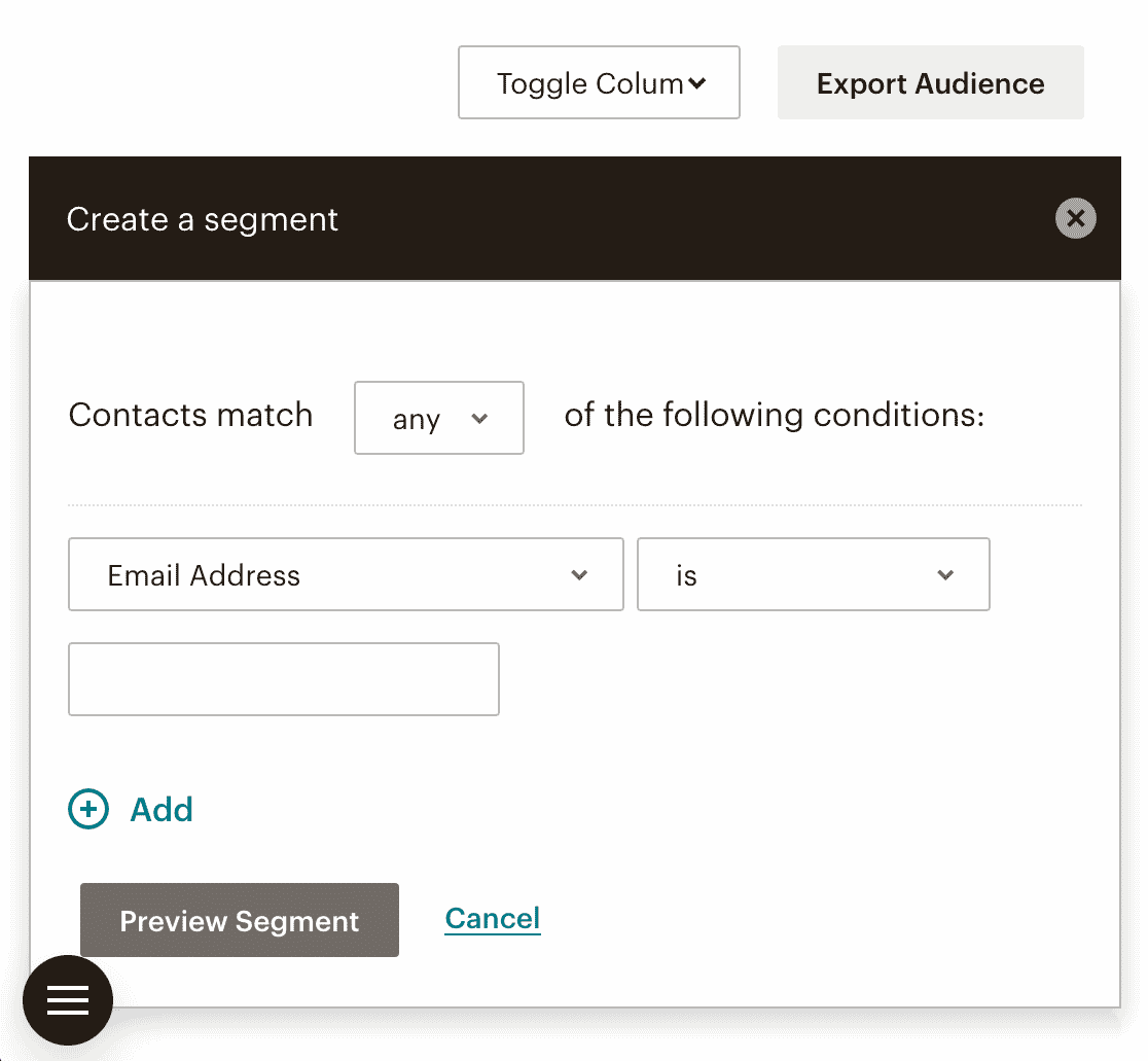 A new Mailchimp segment