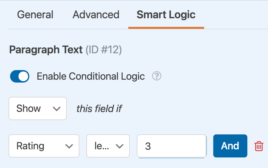 A conditional logic rule based on a Rating field