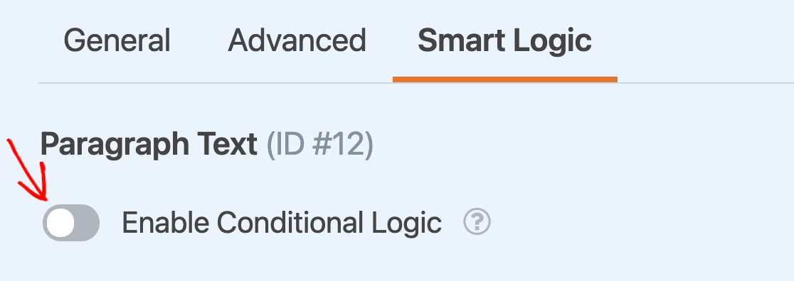 Enabling conditional logic for a Paragraph Text field