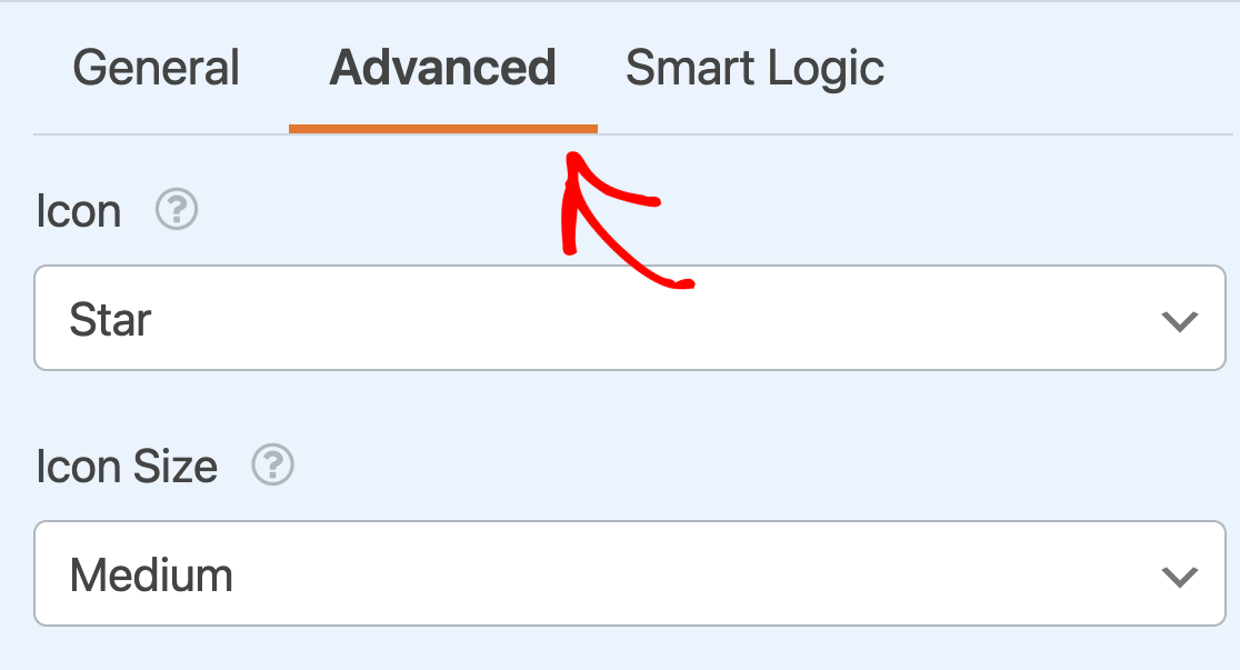 Accessing the Advanced options for a Rating field