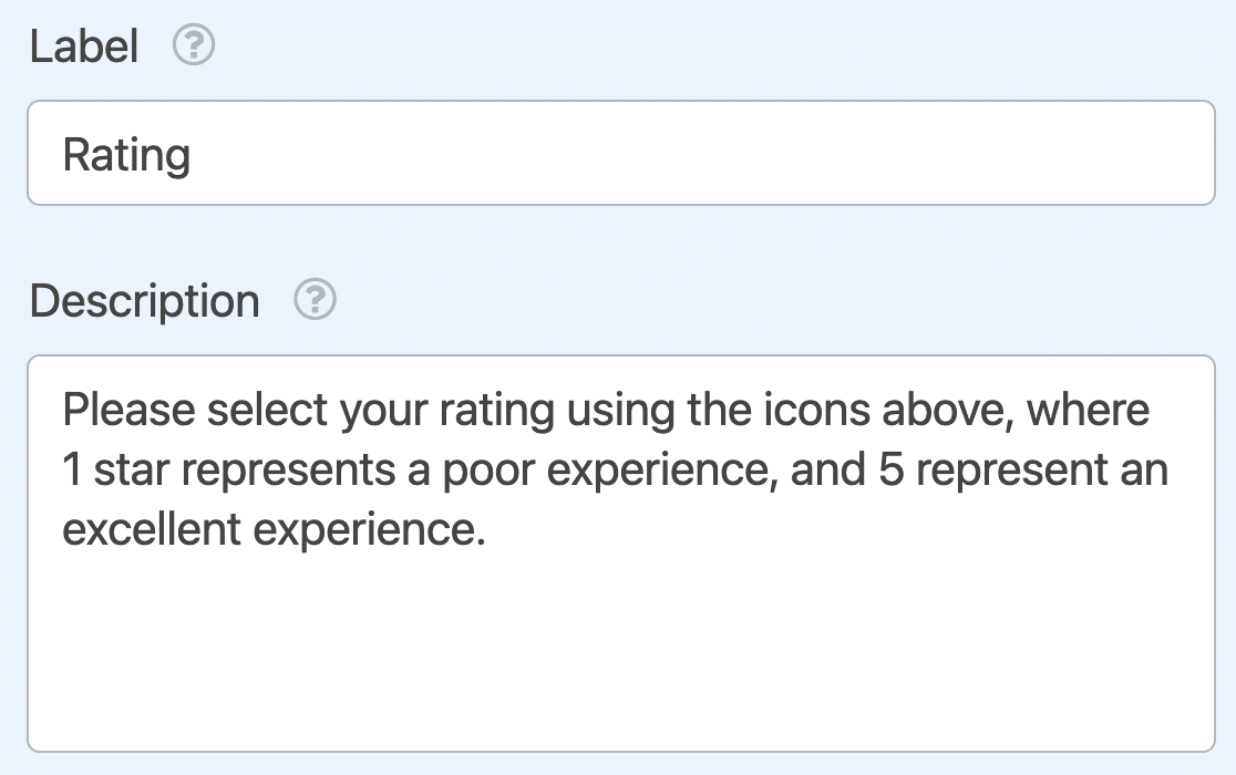 Adding a Rating field label and description