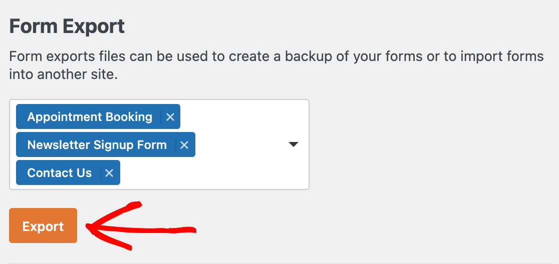 Exporting forms in WPForms