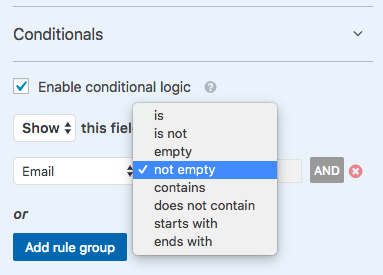 Set up first conditional logic rule