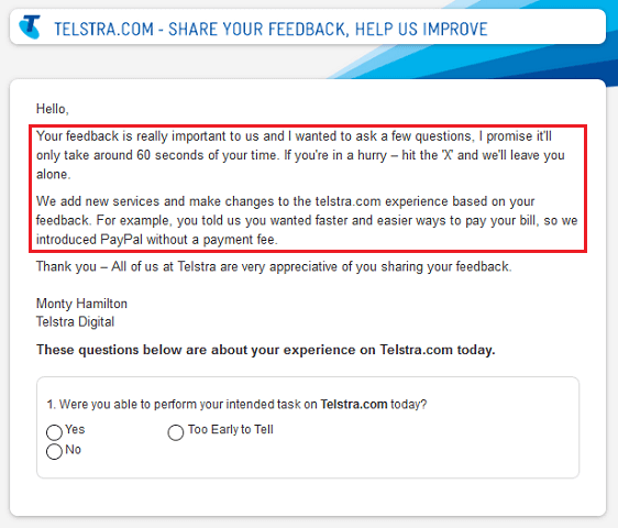 Telstra Survey Example