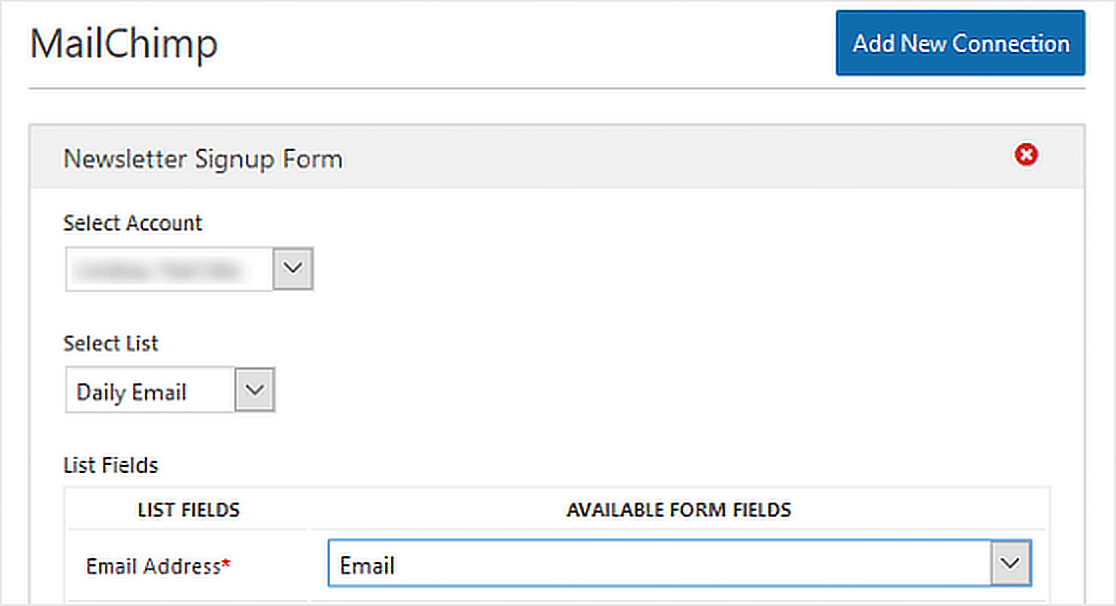 mailchimp new connection settings