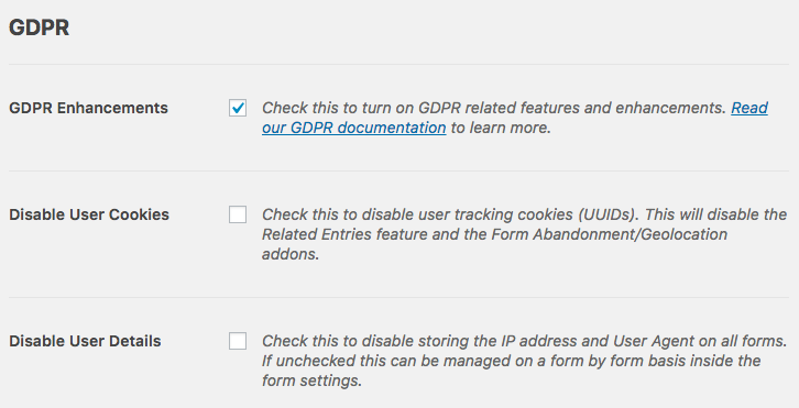 GDPR enhancement options in WPForms