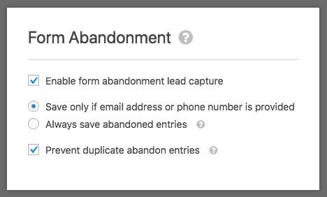 WPForms Form Abandonment addon settings