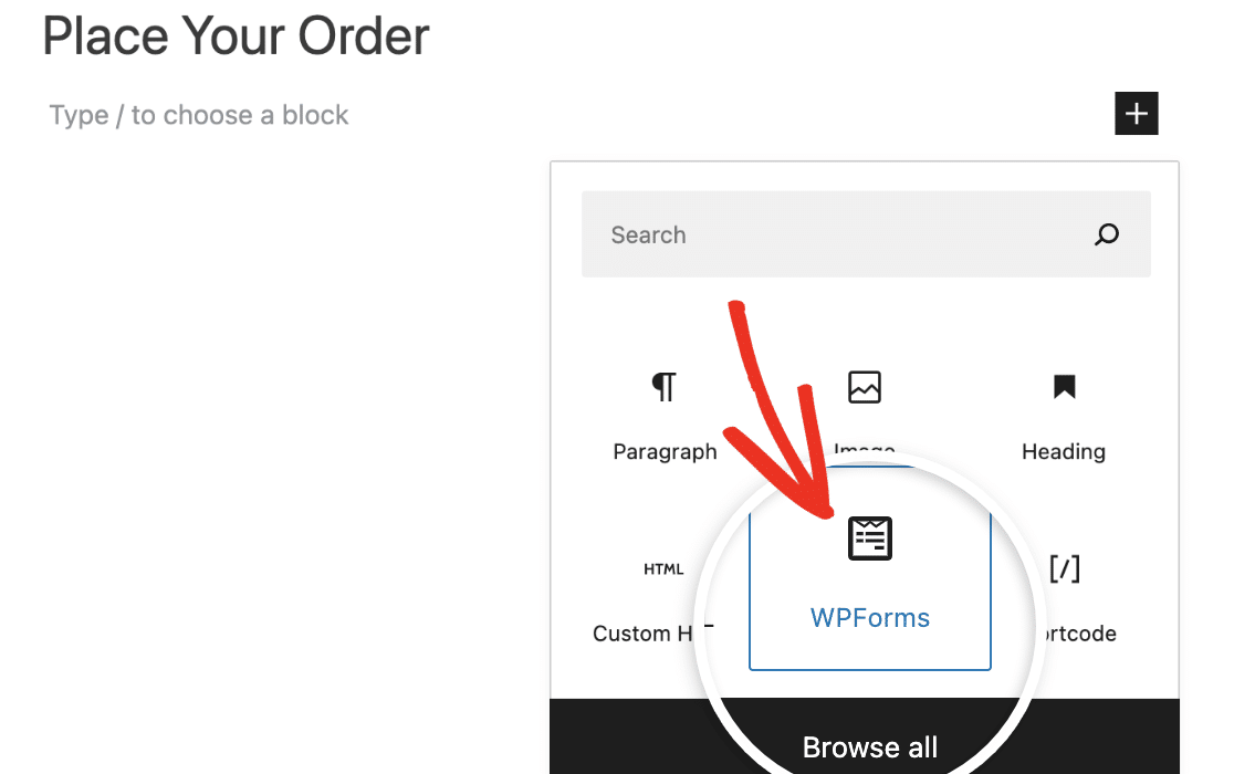 Adding the WPForms block to a post or page