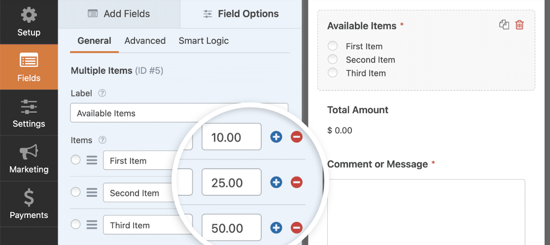 Changing the prices for the items in the Billing / Order Form template