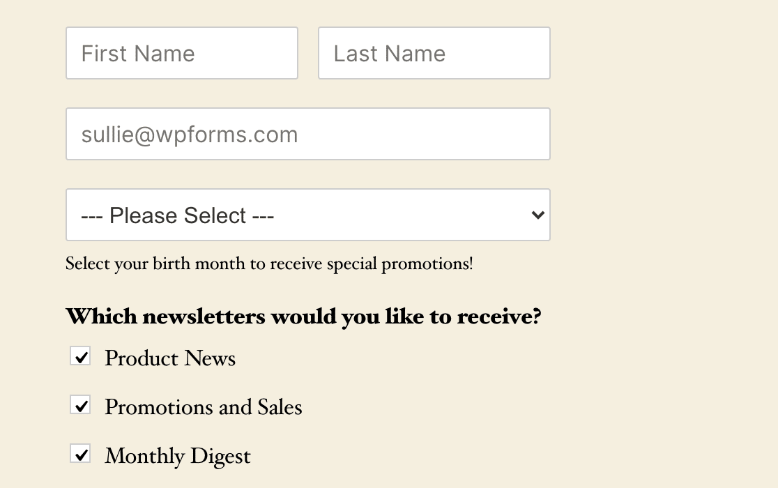 Preselected checkboxes on the frontend