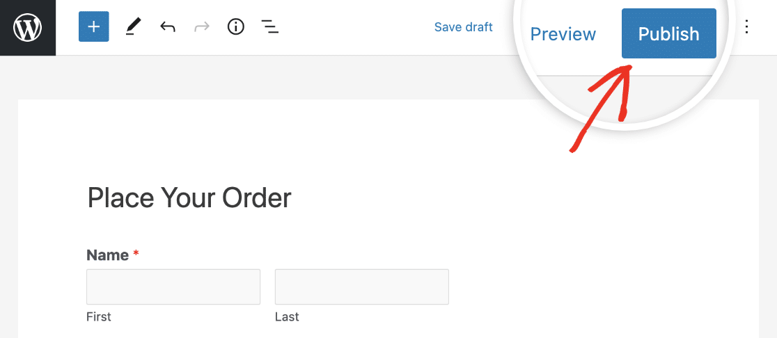 Publishing your order form post or page