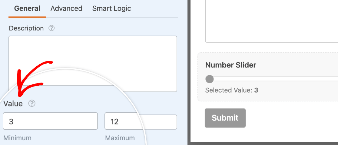 Setting the range for a Number Slider field