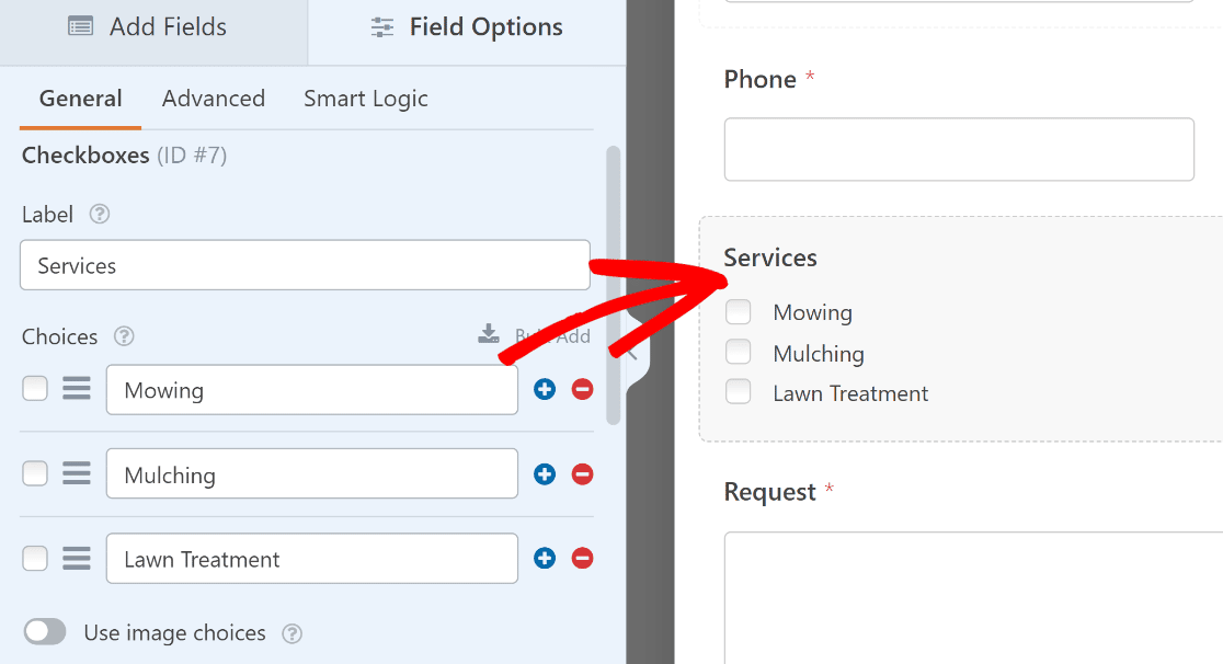 Checkboxes field options