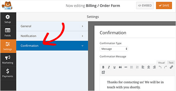 Confirmation Message to add terms and conditions to wordpress