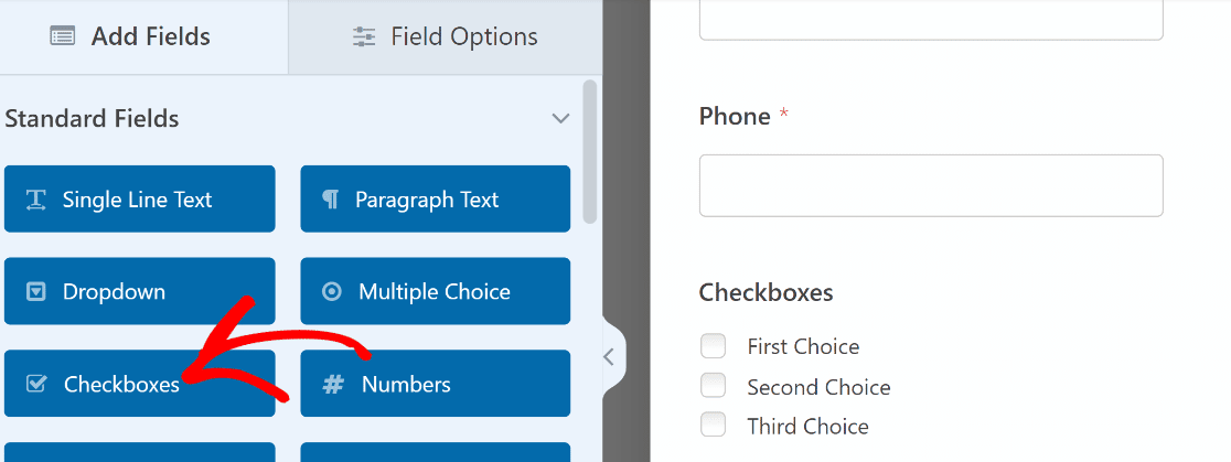 Drag and drop the Checkboxes field