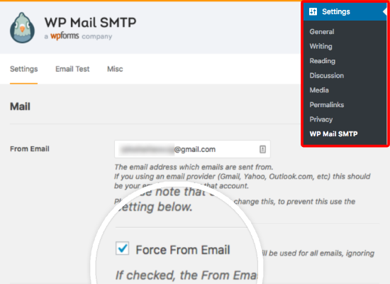 Enable the Force From Email option in WP Mail SMTP