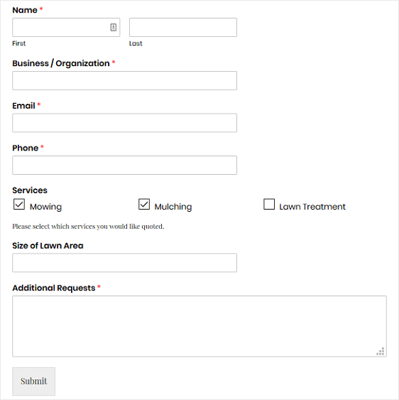 Final WordPress Request a Quote Form