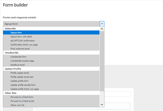 MailChimp - Choose Form Type