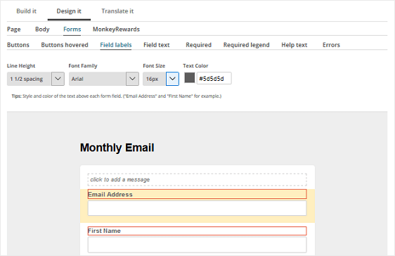 MailChimp Form Builder Customization