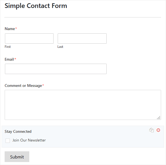 A simple contact form with a newsletter signup checkbox