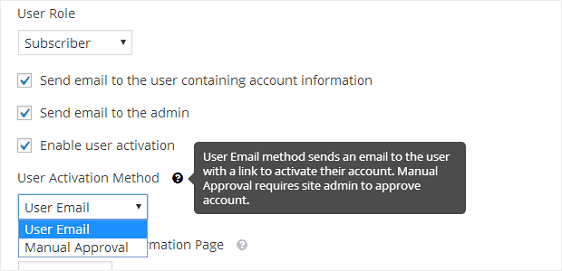 User Activation Settings