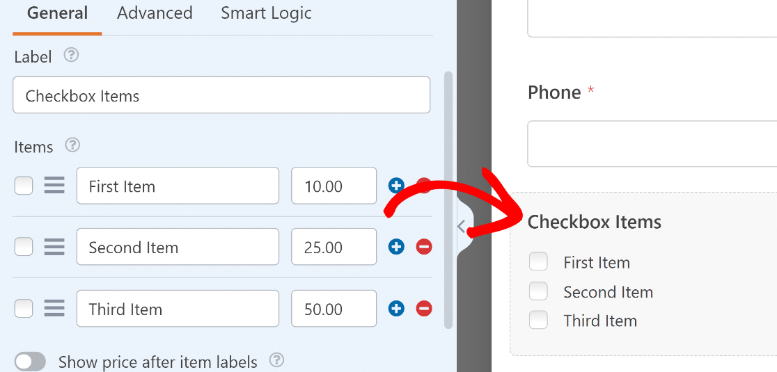 Checkboxes Field Options
