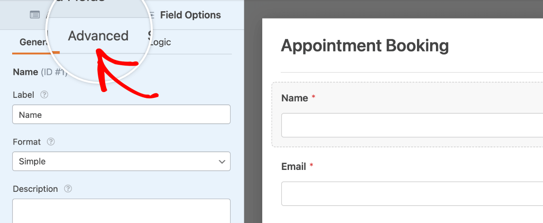 Opening the Advanced Field Options panel