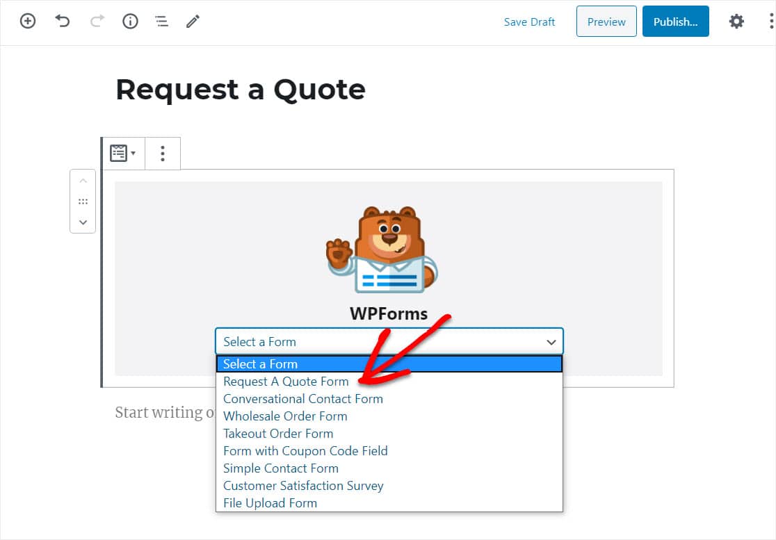request a quote form wordpress
