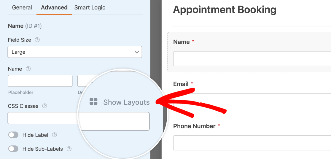 Opening the visual layouts tool