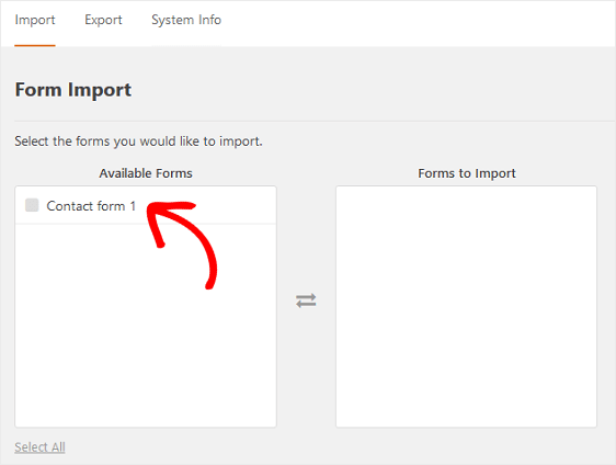 export Contact Form 7 to import into WPForms available forms