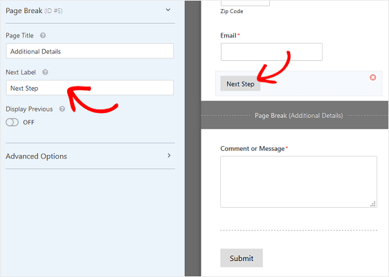 Customize Next Page