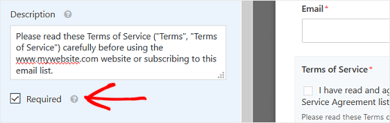 Description and Required Checkbox