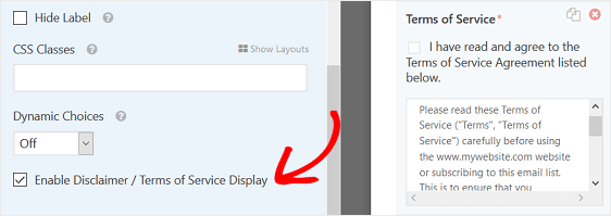 Enable Terms of Service Display