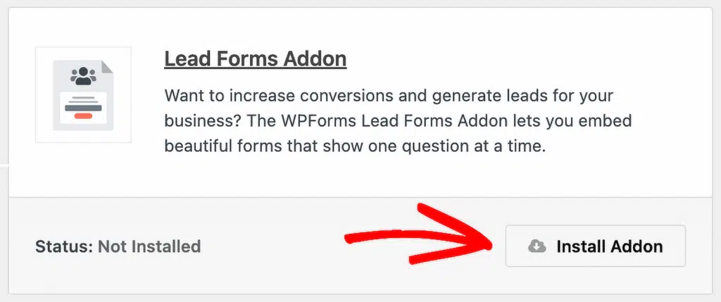 WPForms install lead forms addon