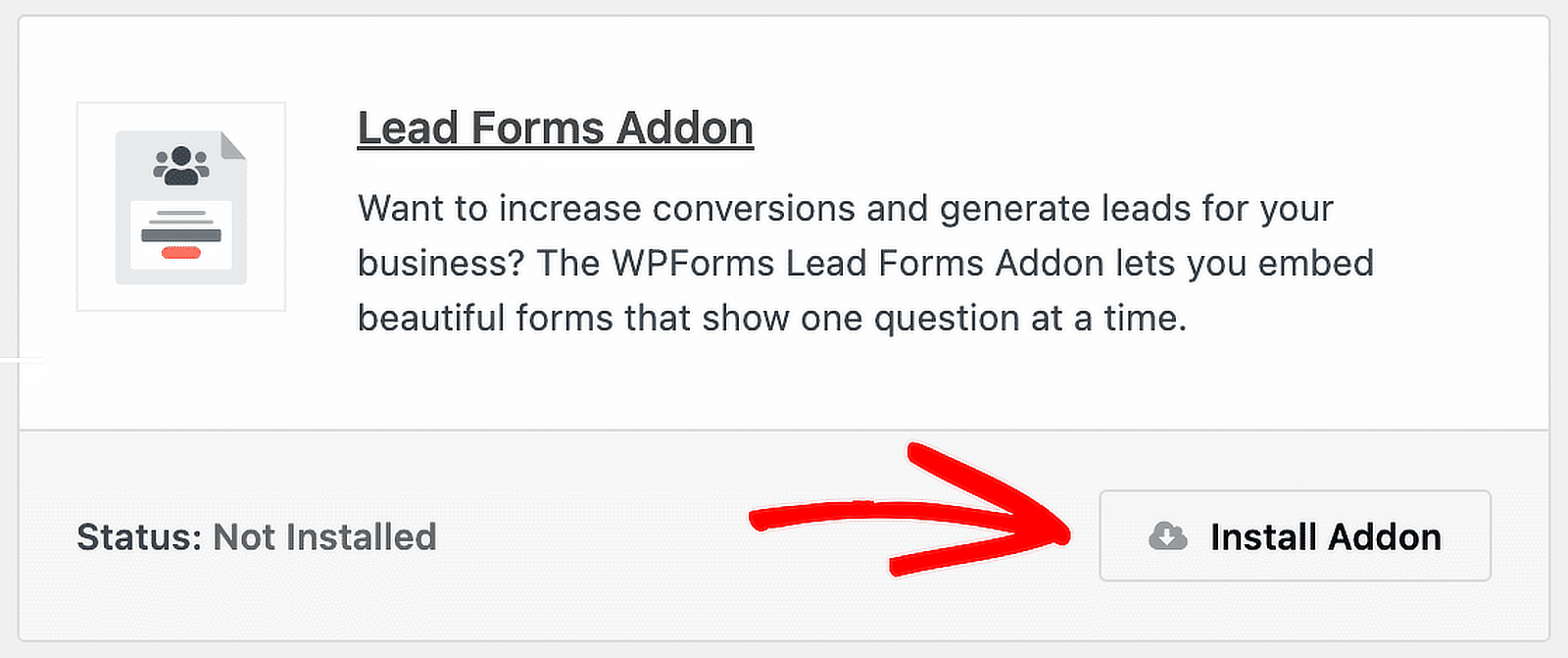 WPForms installa il componente aggiuntivo moduli lead