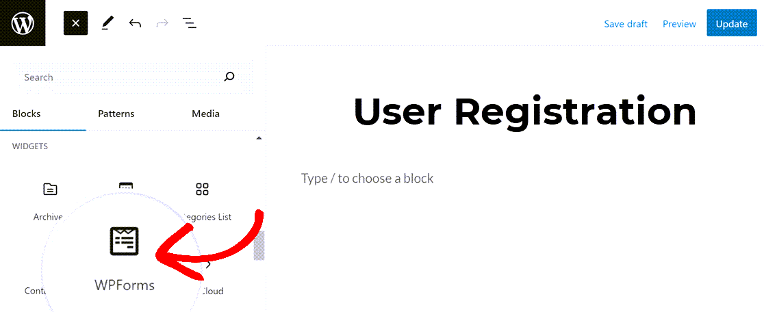 Adding a WPForms block to a page