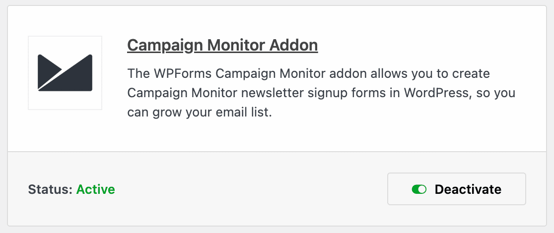 Activating the Campaign Monitor addon
