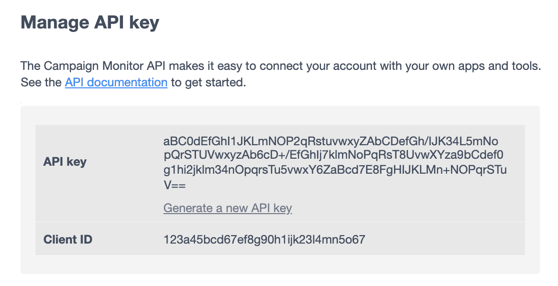 Campaign Monitor API key and Client ID