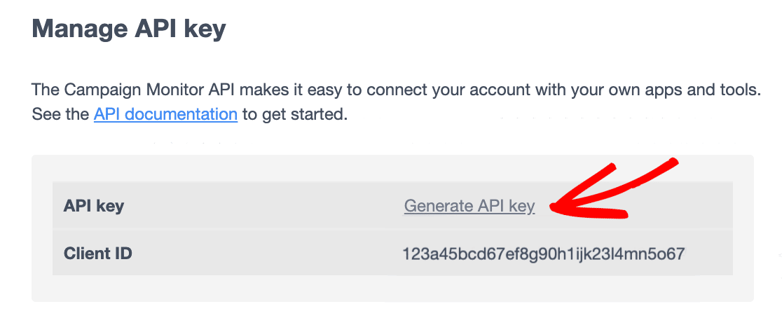Generating an API key in Campaign Monitor